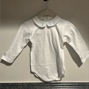 NWT Mariella Ferrari White Collared Embroidered Onesie 9m